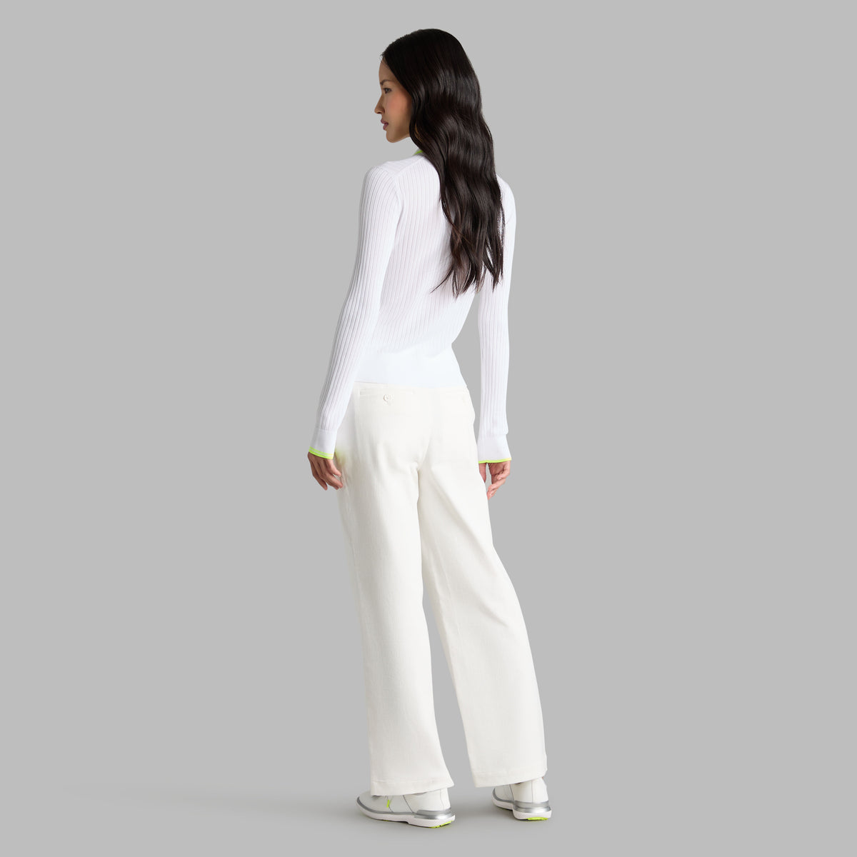 G/FORE RIBBED KNIT LONG SLEEVE POLO SWEATER